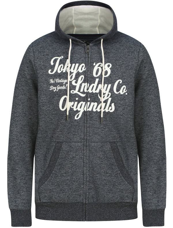 Whitewood Motif Zip Through Fleece Hoodie In Sky Captain Navy Siro - Tokyo Laundry