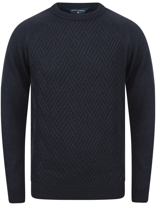 Woodstock Diamond Texture Wool Blend Knitted Jumper in True Navy - Tokyo Laundry