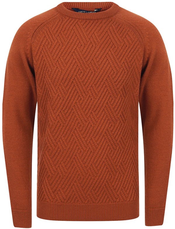 Woodstock Diamond Texture Wool Blend Knitted Jumper in Rust - Tokyo Laundry