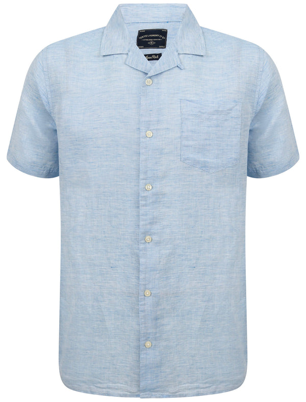 Yanni Notch Collar Short Sleeve Cotton Linen Shirt In Blue - Tokyo Laundry