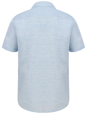 Yanni Notch Collar Short Sleeve Cotton Linen Shirt In Blue - Tokyo Laundry
