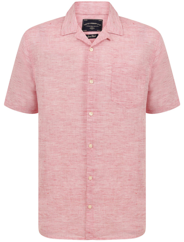 Yanni Notch Collar Short Sleeve Cotton Linen Shirt In Pink - Tokyo Laundry