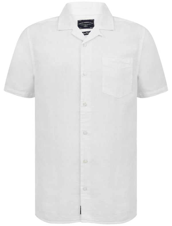 Yanni Notch Collar Short Sleeve Cotton Linen Shirt In White - Tokyo Laundry