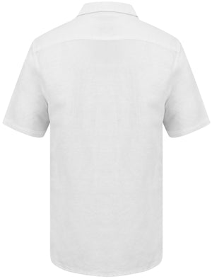 Yanni Notch Collar Short Sleeve Cotton Linen Shirt In White - Tokyo Laundry