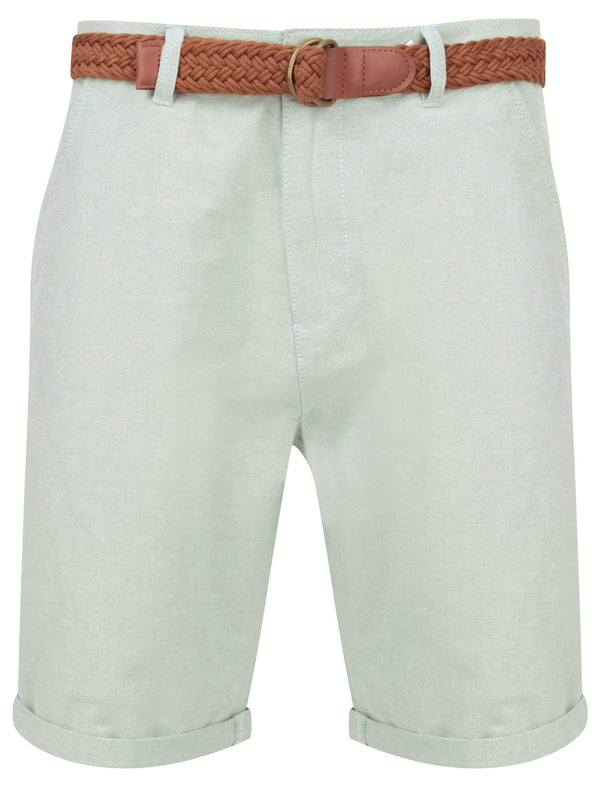 Zavier Cotton Chino Shorts With Woven Belt in Green Oxford - Tokyo Laundry