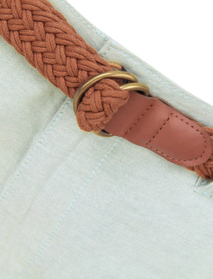 Zavier Cotton Chino Shorts With Woven Belt in Green Oxford - Tokyo Laundry