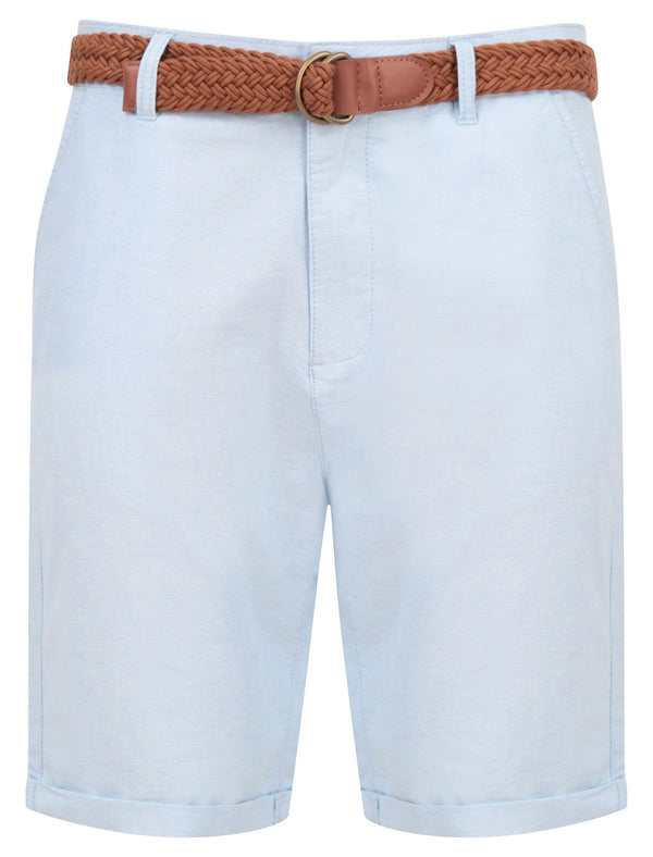 Zavier Cotton Chino Shorts With Woven Belt in Light Blue Oxford - Tokyo Laundry