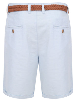 Zavier Cotton Chino Shorts With Woven Belt in Light Blue Oxford - Tokyo Laundry