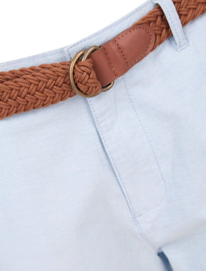 Zavier Cotton Chino Shorts With Woven Belt in Light Blue Oxford - Tokyo Laundry