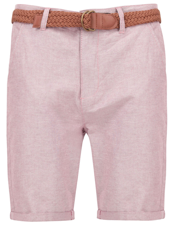 Zavier Cotton Chino Shorts with Woven Belt in Red Oxford - Tokyo Laundry