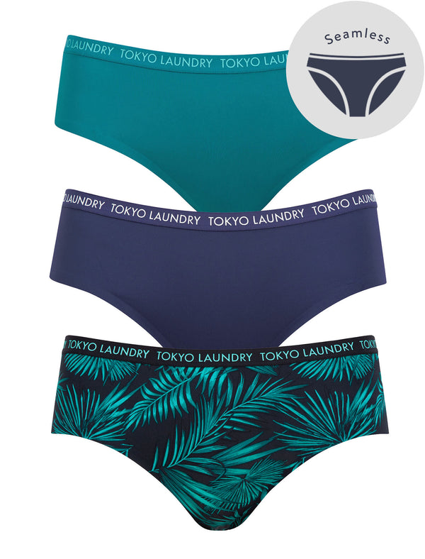 Zealand (3 Pack) Palm Print No VPL Seam Free Assorted Briefs In Blue Harbour/ Patriot Blue / Dark Navy - Tokyo Laundry