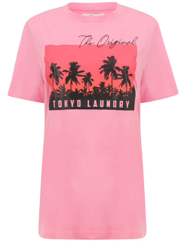 Alaro Sunset Motif Cotton Crew Neck T-Shirt in Rosebloom - Tokyo Laundry