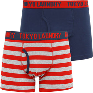 Arley (2 Pack) Striped Boxer Shorts Set in Barados Cherry / Medieval Blue - Tokyo Laundry
