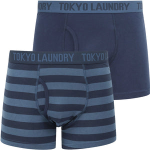 Arley (2 Pack) Striped Boxer Shorts Set In Washed Blue / Medieval Blue - Tokyo Laundry