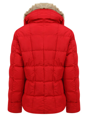 Bertie Funnel Neck Quilted Puffer Jacket With Detachable Fur Trim In Crimson - Tokyo Laundry