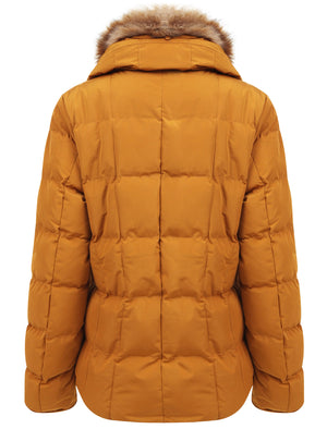 Bertie Funnel Neck Quilted Puffer Jacket With Detachable Fur Trim In Mustard - Tokyo Laundry