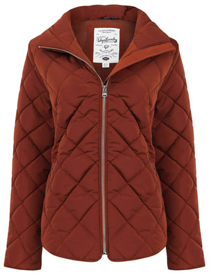 Braintree Funnel Neck Diamond Quilted Puffer Jacket In Smoked Paprika - Tokyo Laundry