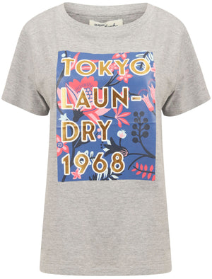 Cala Motif Cotton T-Shirt with Gold Foil Detail in Light Grey Marl - Tokyo Laundry