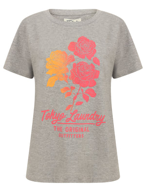 Calvia Ombre Motif Cotton Jersey T-Shirt in Light Grey Marl - Tokyo Laundry