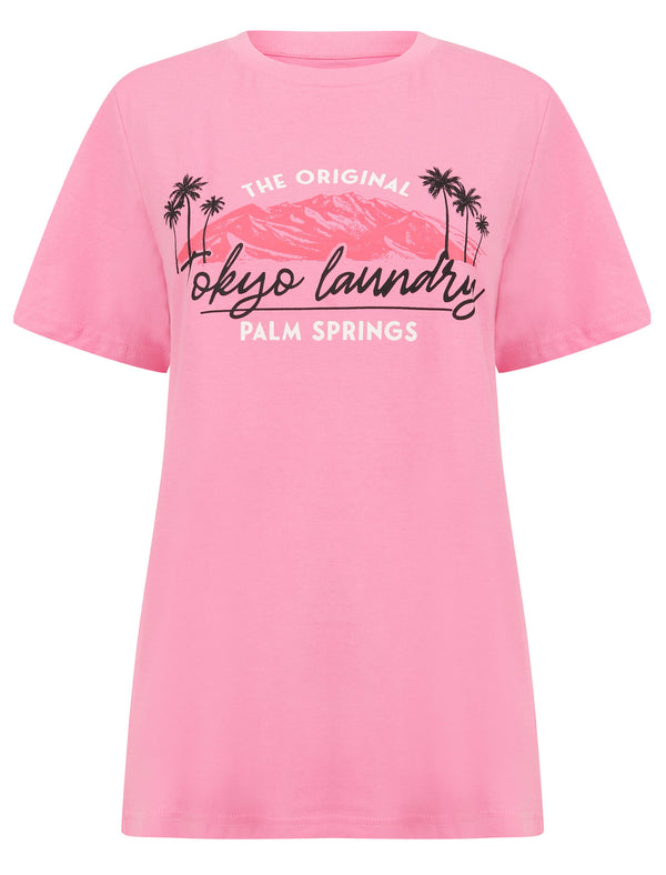 Cami Palm Springs Motif Cotton Jersey T-Shirt in Rosebloom - Tokyo Laundry