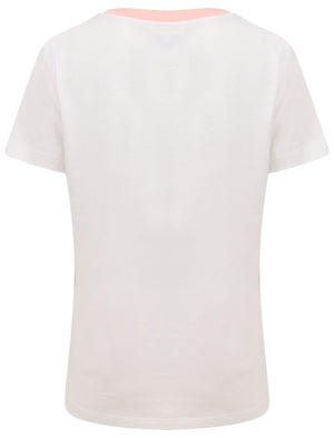 Deia Palm Motif Cotton Jersey Ringer T-Shirt In Bright White - Tokyo Laundry