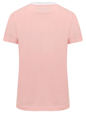 Deia Palm Motif Cotton Jersey Ringer T-Shirt In Rose Shadow - Tokyo Laundry