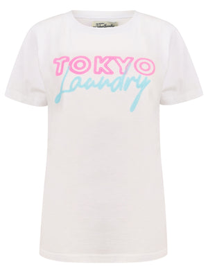 Galilea Neon Lettering Motif Cotton Jersey T-Shirt in Bright White - Tokyo Laundry