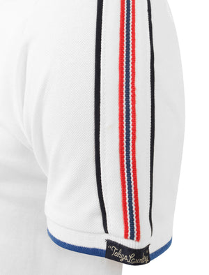 Hitch Cotton Pique Polo Shirt with Stripe Tape Detail In Bright White - Tokyo Laundry