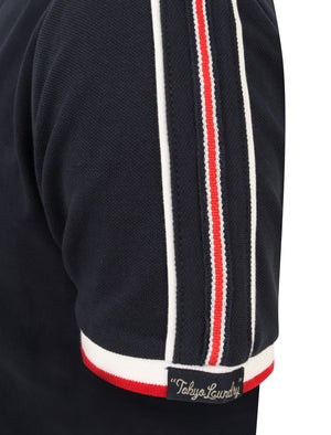 Hitch Cotton Pique Polo Shirt with Stripe Tape Detail In Navy Blazer - Tokyo Laundry