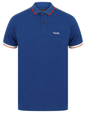 Hitch Cotton Pique Polo Shirt with Stripe Tape Detail In Sea Surf Blue - Tokyo Laundry