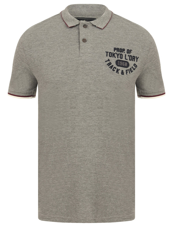 Kaikoura 2 Applique Cotton Pique Polo Shirt in Mid Grey Marl - Tokyo Laundry