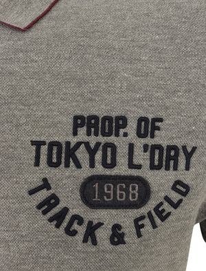 Kaikoura 2 Applique Cotton Pique Polo Shirt in Mid Grey Marl - Tokyo Laundry