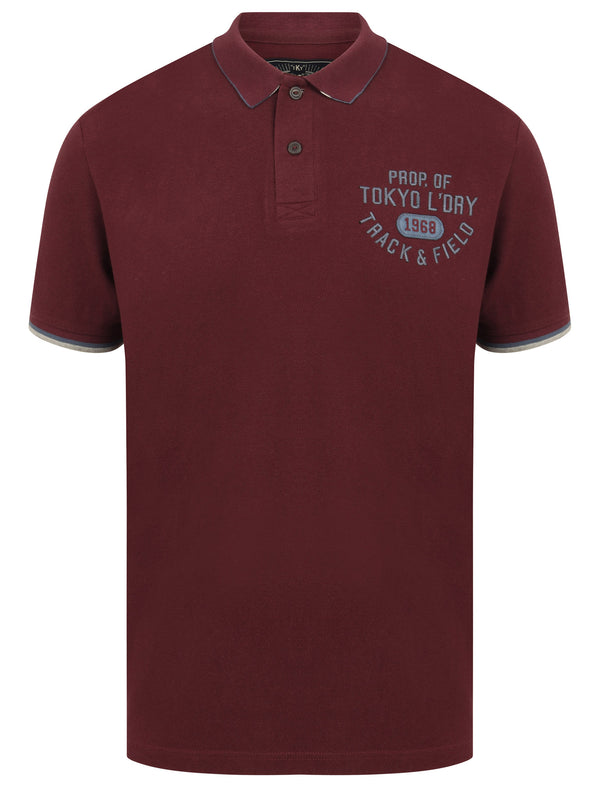 Kaikoura 2 Applique Cotton Pique Polo Shirt in Winetasting - Tokyo Laundry