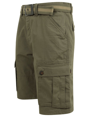 Laguna Ripstop Cotton Cargo Shorts with Belt In Dusty Olive - Tokyo Laundry