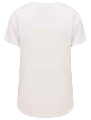 Malian Metallic Foil Floral Print Motif Cotton Jersey T-Shirt in Bright White - Tokyo Laundry