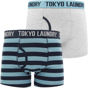 Needham (2 Pack) Striped Boxer Shorts Set in Niagara Falls Blue / Light Grey Marl - Tokyo Laundry
