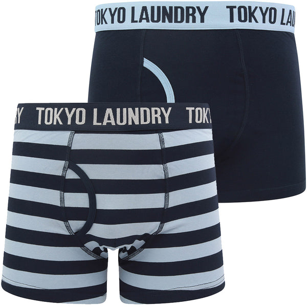 Nicholson (2 Pack) Striped Boxer Shorts Set in Blue Fog / Sky Captain Navy - Tokyo Laundry