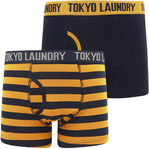 Nicholson (2 Pack) Striped Boxer Shorts Set in Buckthorn Brown / Sky Captain Navy - Tokyo Laundry