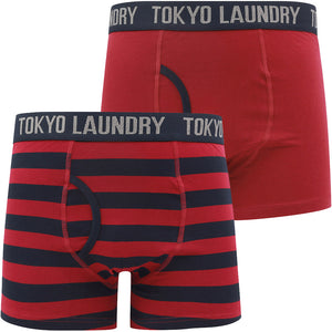 Northiam (2 Pack) Striped Boxer Shorts Set in Beet Red / Sky Captain Navy - Tokyo Laundry