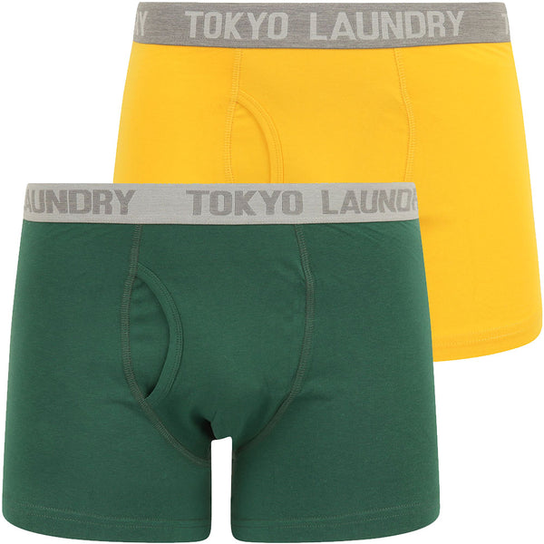 Parvin (2 Pack) Boxer Shorts Set in Solar Yellow / Hunter Green - Tokyo Laundry