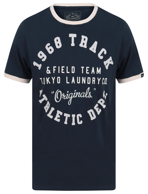 Shoshone 2 Applique Motif Cotton Jersey Ringer T-Shirt In Iris Navy - Tokyo Laundry