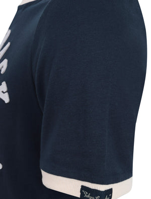 Shoshone 2 Applique Motif Cotton Jersey Ringer T-Shirt In Iris Navy - Tokyo Laundry