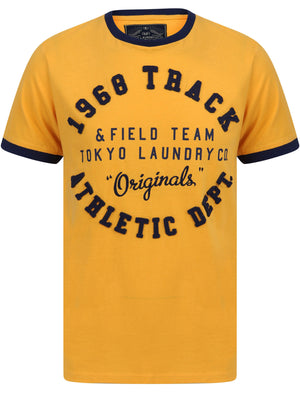 Shoshone 2 Applique Motif Cotton Jersey Ringer T-Shirt In Jurassic Gold - Tokyo Laundry