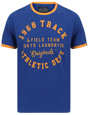 Shoshone 2 Applique Motif Cotton Jersey Ringer T-Shirt In Sea Surf Blue - Tokyo Laundry