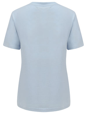 Soller Palm Motif Cotton Jersey T-Shirt in Pale Blue Marl - Tokyo Laundry
