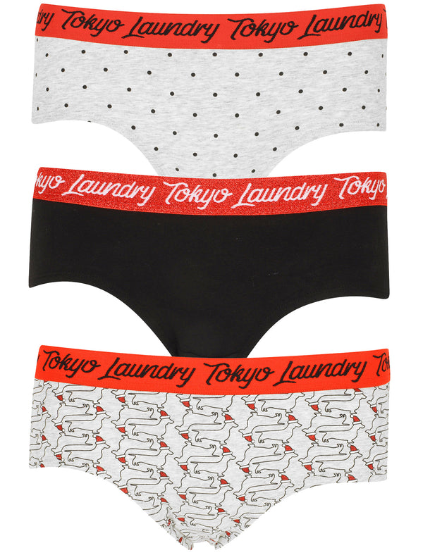Soraya (3 Pack) Christmas Dachshund Assorted Hipster Briefs In Light Grey Marl / Black - Tokyo Laundry