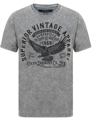 Springfield 2 Motif Acid Wash Cotton Jersey T-Shirt In Grey - Tokyo Laundry