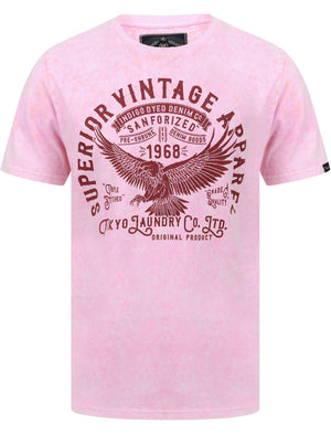 Springfield 2 Motif Acid Wash Cotton Jersey T-Shirt In Pink - Tokyo Laundry