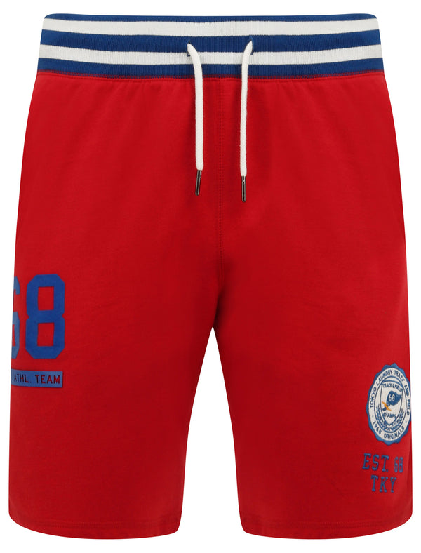 Thunderbolts Applique Brush Back Fleece Jogger Shorts In Barados Cherry - Tokyo Laundry