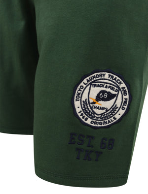 Thunderbolts Applique Brush Back Fleece Jogger Shorts In Dark Green - Tokyo Laundry